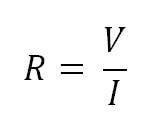 Ohm's Law equation for resistance: Resistance equals voltage divided by current